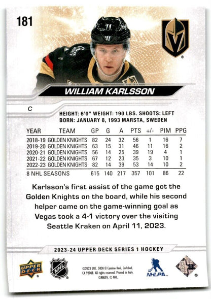 2023-24 Upper Deck William Karlsson Vegas Golden Knights #181