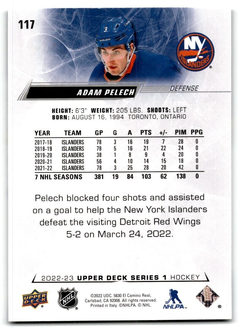 2022-23 Upper Deck Adam Pelech New York Islanders #117