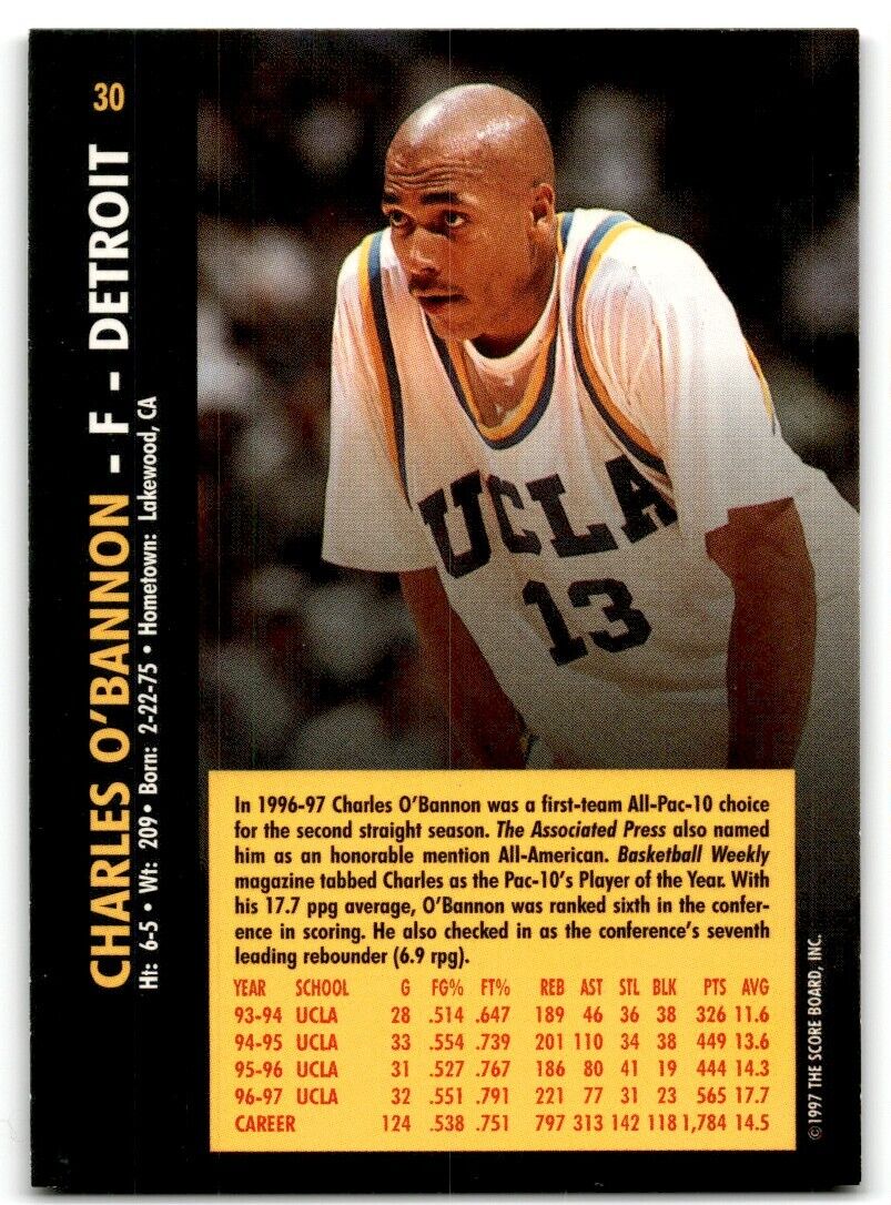 1997-98 Score Board Rookies Charles O'Bannon #30