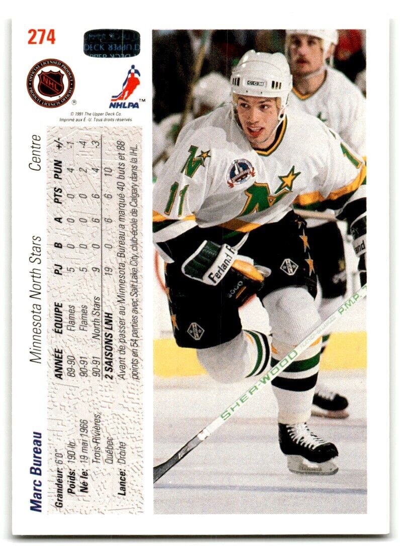 1991-92 Upper Deck Marc Bureau Minnesota North Stars #274