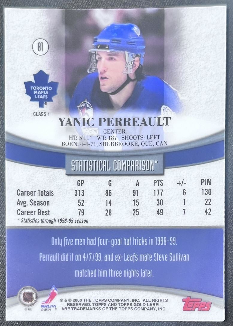 1999-00 Topps Gold Label Yanic Perreault Toronto Maple Leafs #81