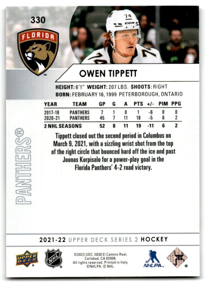 2021-22 Upper Deck Owen Tippett Florida Panthers #330