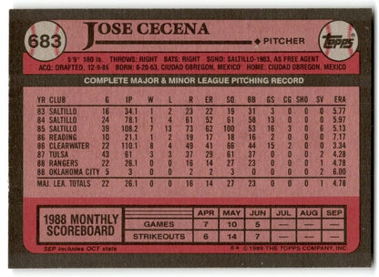 1989 Topps Jose Cecena Texas Rangers #683