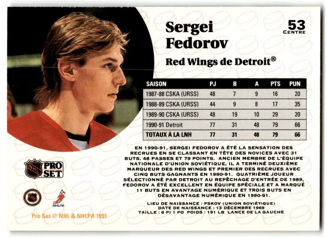 1991-92 Pro Set Sergei Fedorov Detroit Red Wings #53