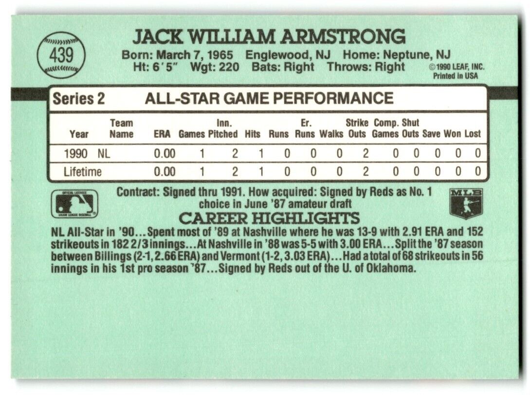 1991 Donruss Jack Armstrong Cincinnati Reds #439