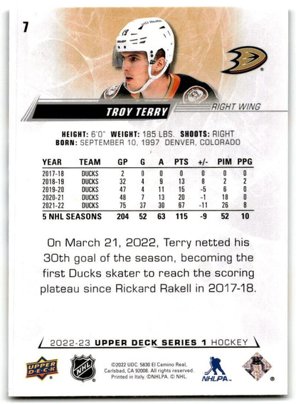 2022-23 Upper Deck Troy Terry Anaheim Ducks #7