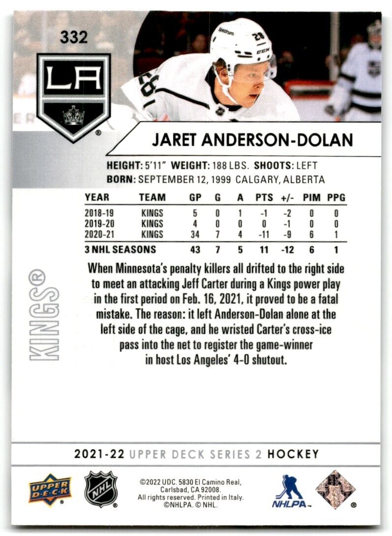 2021-22 Upper Deck Jaret Anderson-Dolan Los Angeles Kings #332