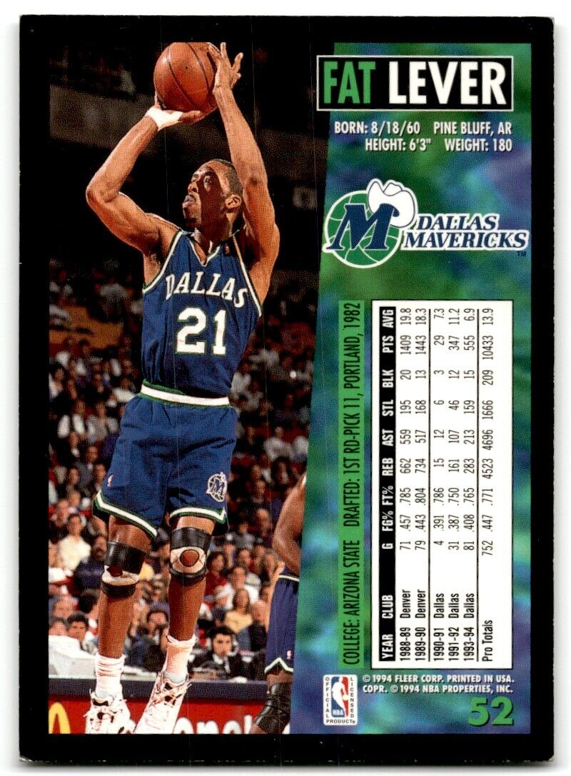 1994-95 Fleer Lafayette Lever Dallas Mavericks #52