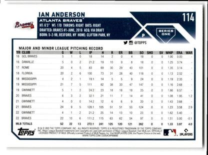 2023 Topps Ian Anderson Atlanta Braves #114