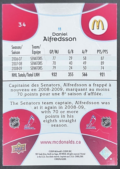 2009-10 Upper Deck McDonald's Daniel Alfredsson Ottawa Senators #34