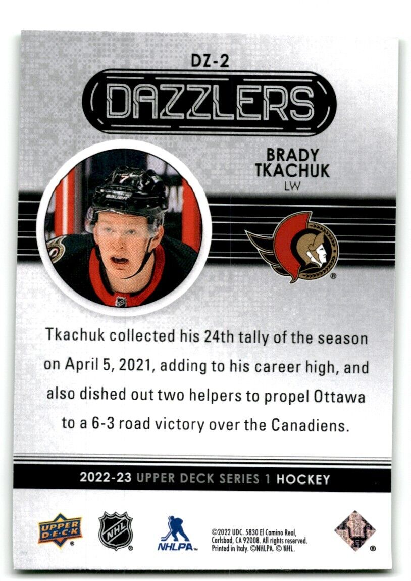 2022-23 Upper Deck Dazzlers Brady Tkachuk green Ottawa Senators #DZ-2