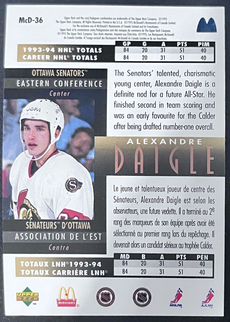 1993-94 Upper Deck McDonald's Alexandre Daigle Ottawa Senators #MCD-36