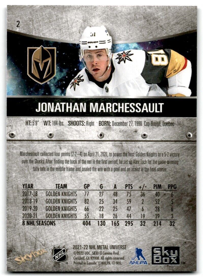 2021-22 Skybox Metal Universe Jonathan Marchessault Vegas Golden Knights #2