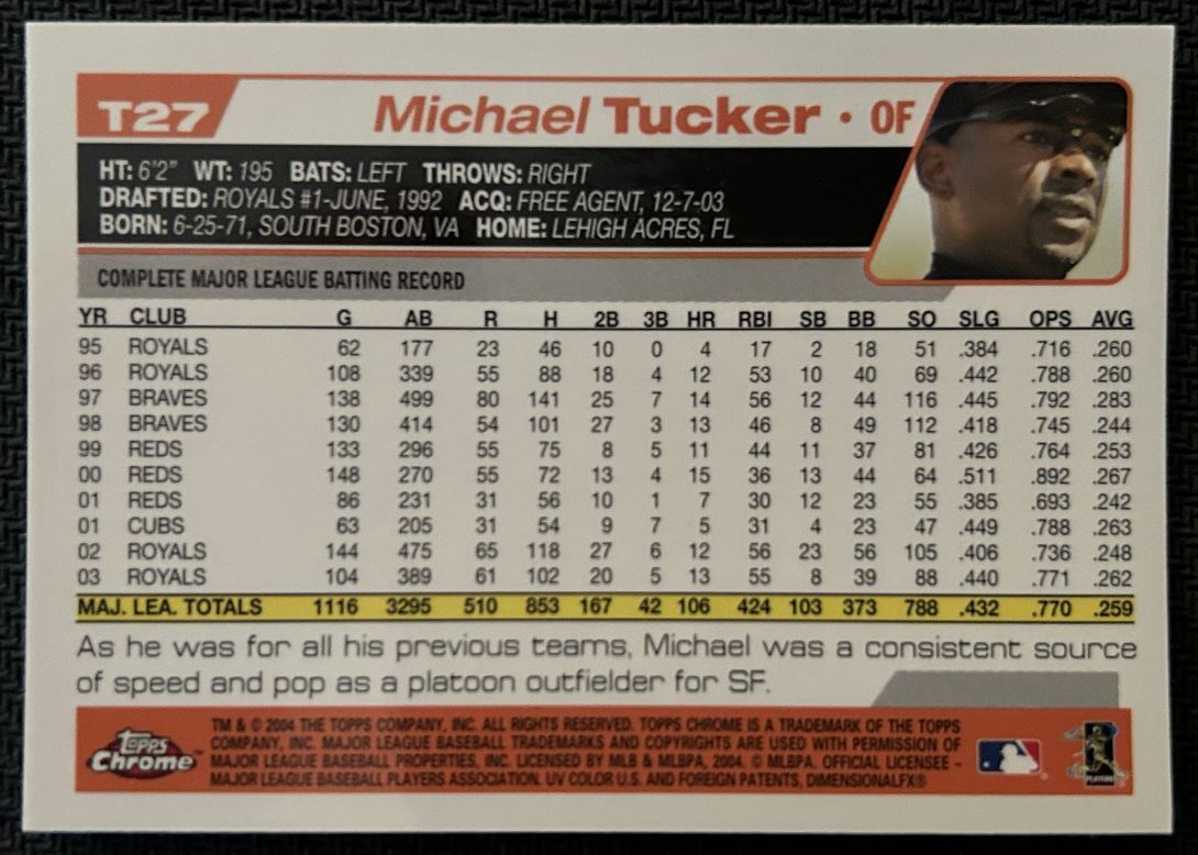 2004 Topps Traded & Rookies Chrome Michael Tucker Rookie San Francisco Giants