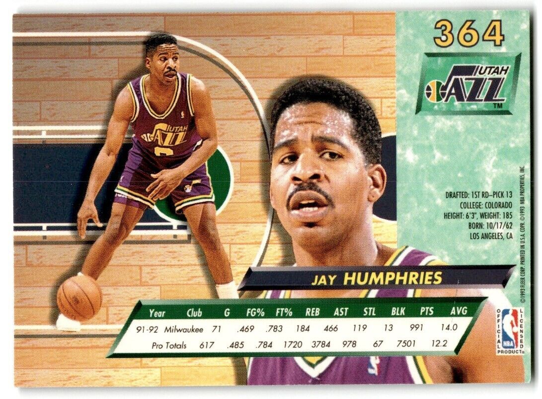 1992-93 Ultra Jay Humphries Utah Jazz #364