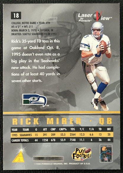 1996 Pinnacle Laser View Hologram Rick Mirer Seattle Seahawks #18