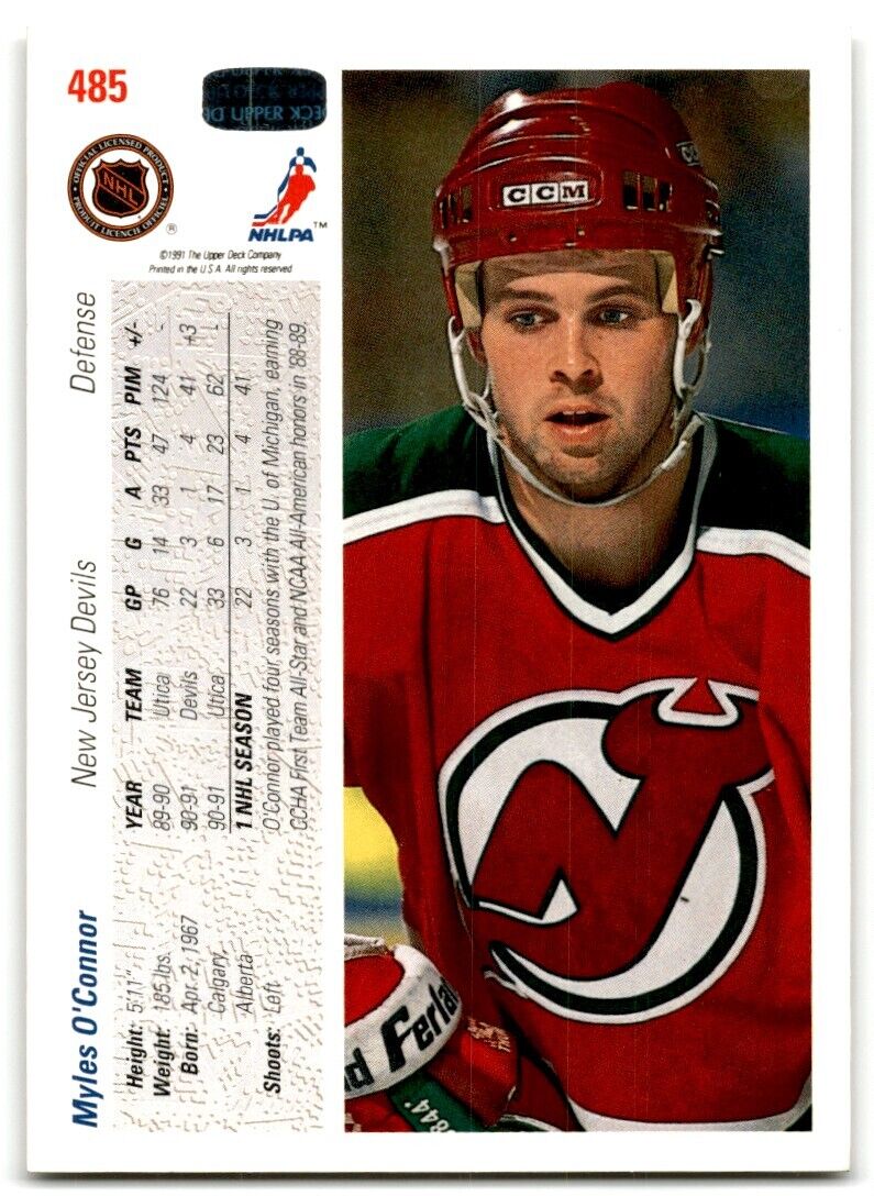 1991-92 Upper Deck Myles O'Connor Rookie New Jersey Devils #485