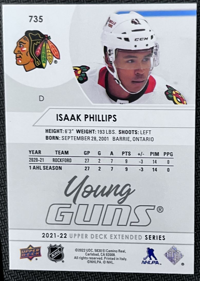 2021-22 Upper Deck Isaak Phillips Rookie Chicago Blackhawks #735