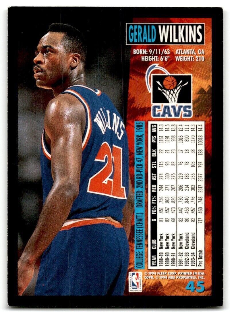 1994-95 Fleer Gerald Wilkins Cleveland Cavaliers #45