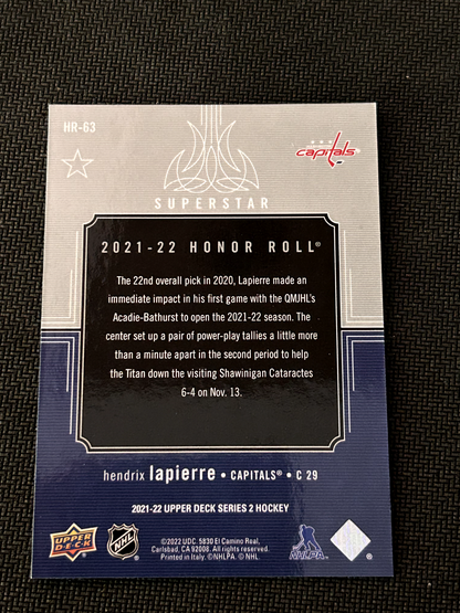 2021-22 Upper Deck Honor Roll #HR-63 Hendrix Lapierre  RC Capitals 