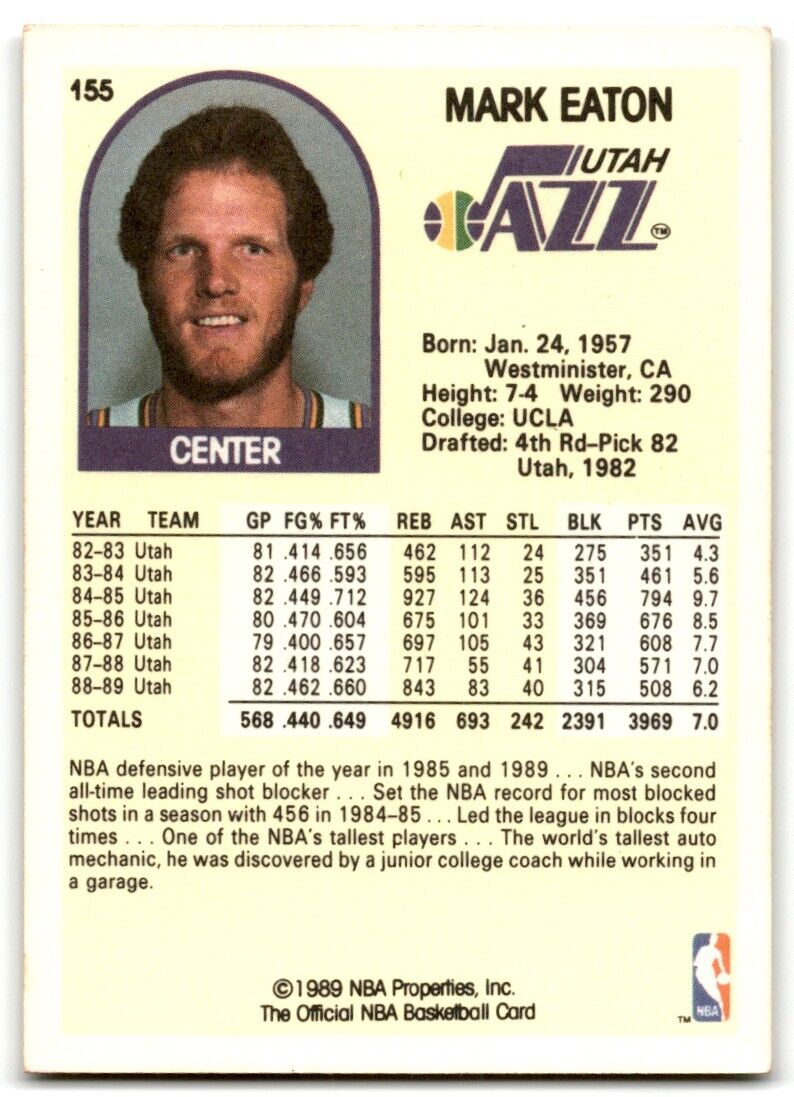 1989-90 Hoops Mark Eaton Utah Jazz #155