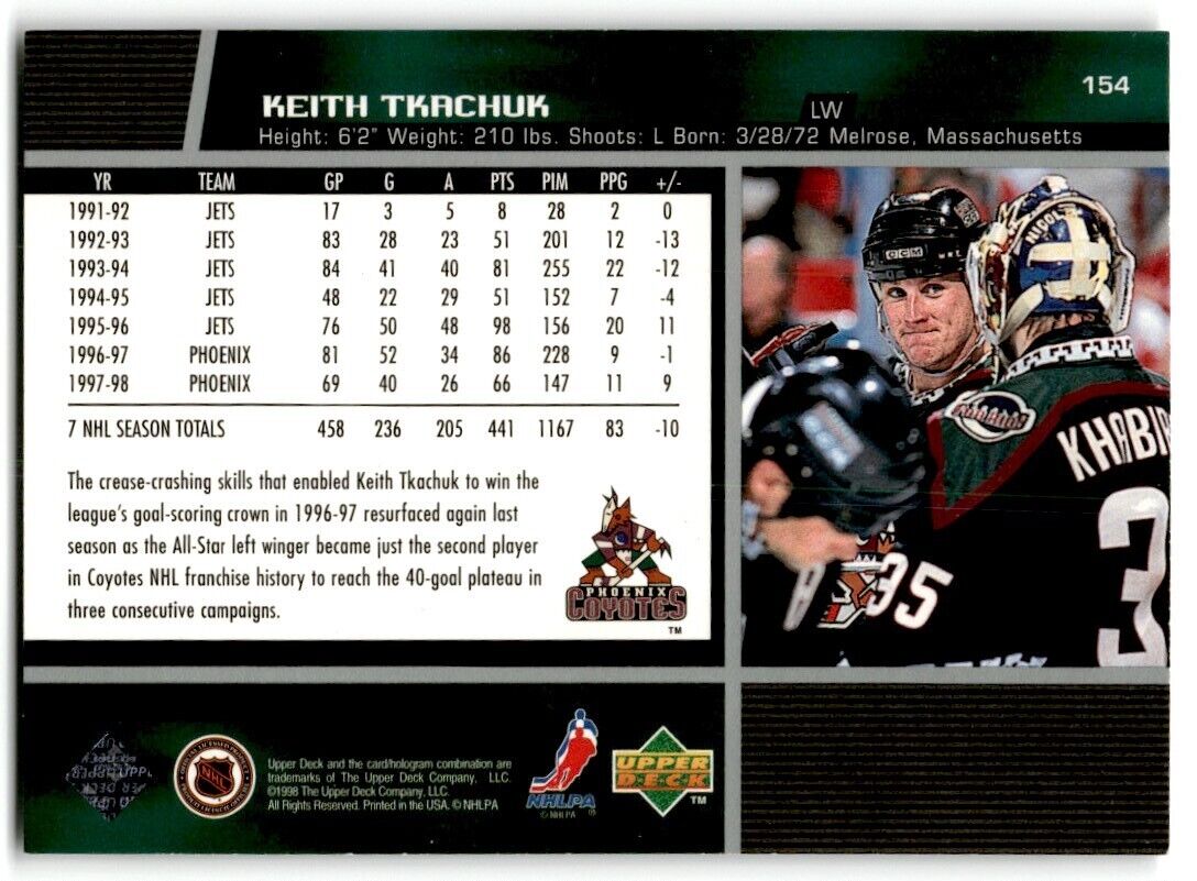 1998-99 Upper Deck Keith Tkachuk Phoenix Coyotes #154