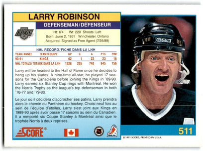 1991-92 Score American Larry Robinson Los Angeles Kings #291