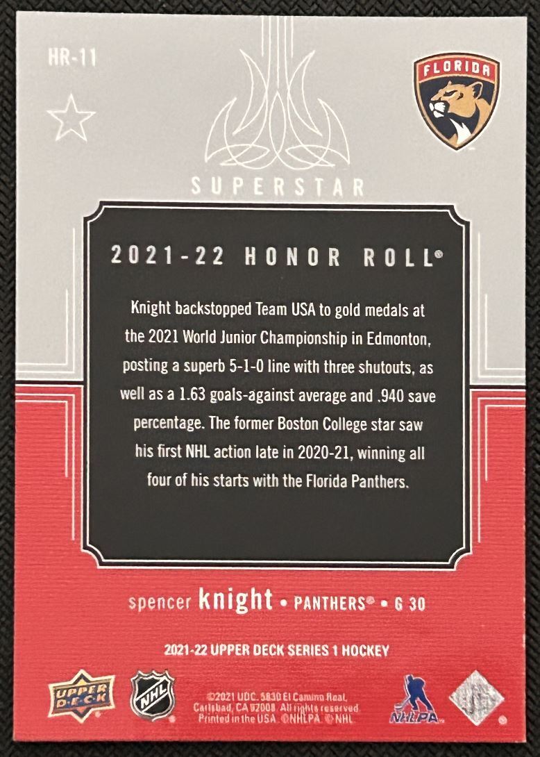 2021-22 Upper Deck Honor Roll Spencer Knight Florida Panthers #HR-11