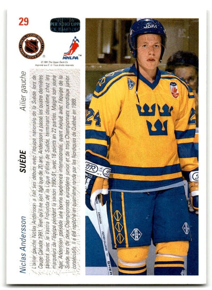 1991-92 Upper Deck French Niklas Andersson Rookie Sweden #29