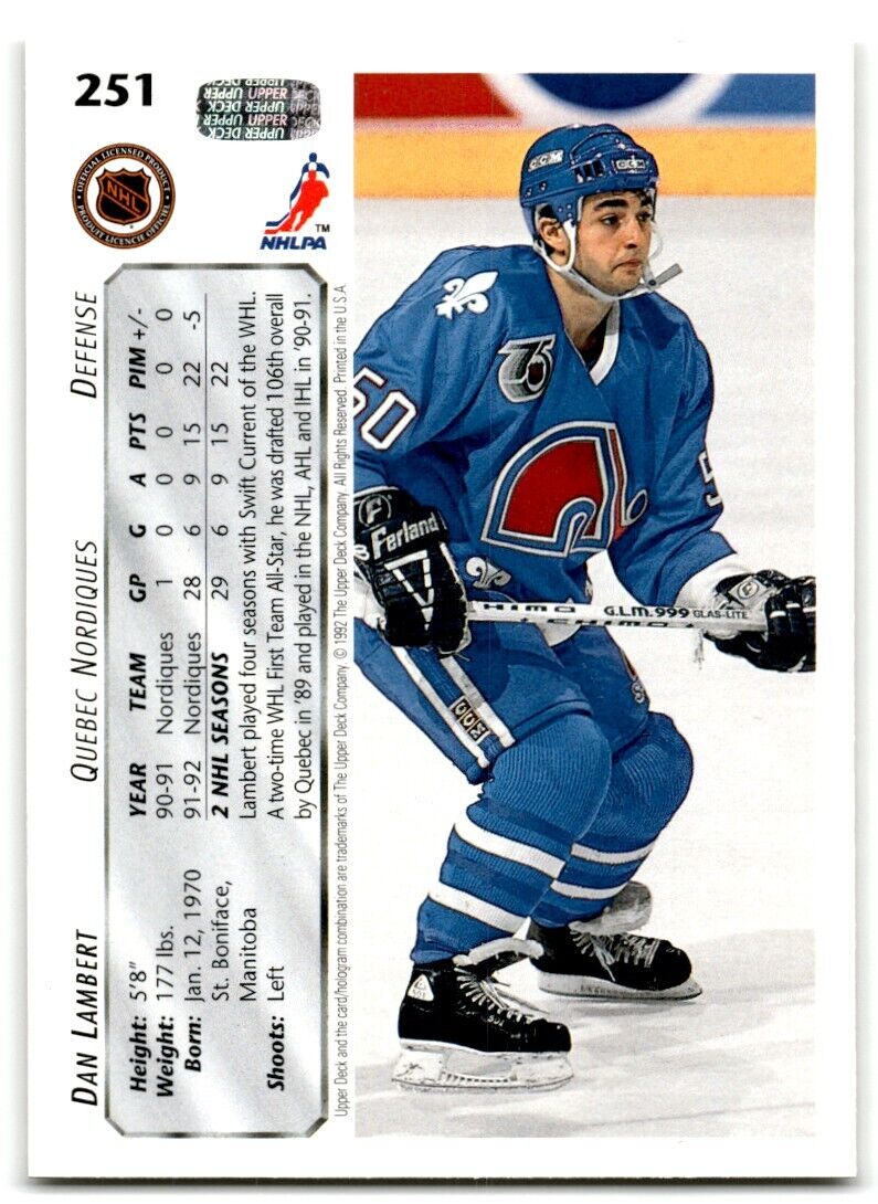 1992-93 Upper Deck Dan Lambert Quebec Nordiques #251