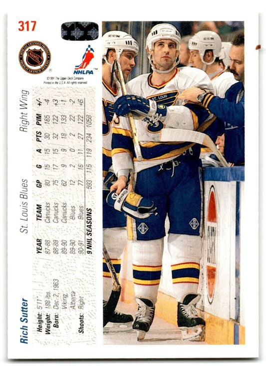 1991-92 Upper Deck Rich Sutter St. Louis Blues #317