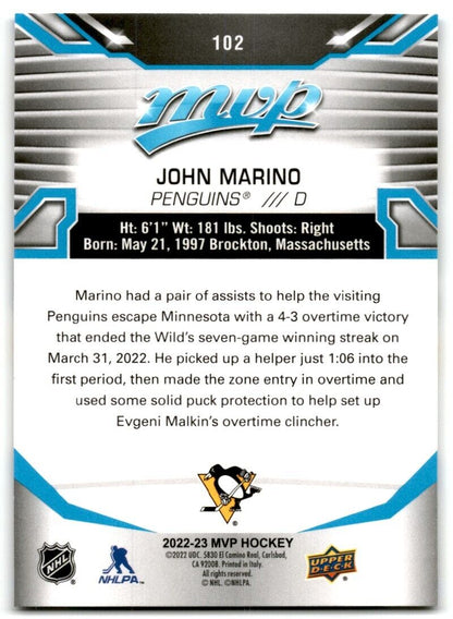 2022-23 Upper Deck MVP John Marino Pittsburgh Penguins #102