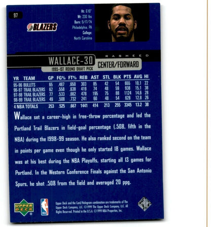 1999-00 Upper Deck Rasheed Wallace Portland Trail Blazers #97