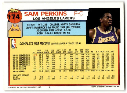 1992-93 Topps Sam Perkins Los Angeles Lakers #174