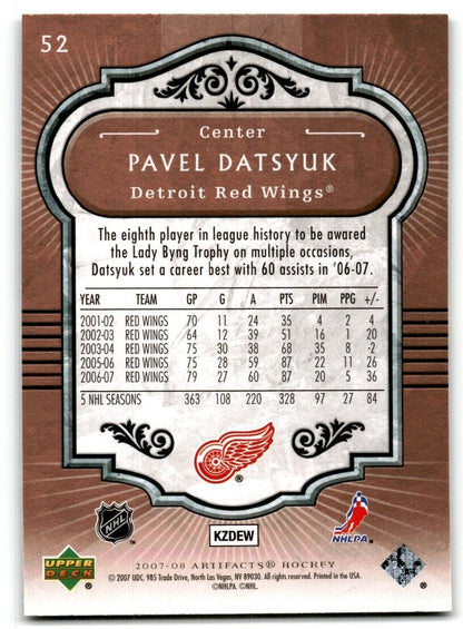 2007-08 Upper Deck Artifacts Pavel Datsyuk Detroit Red Wings #52