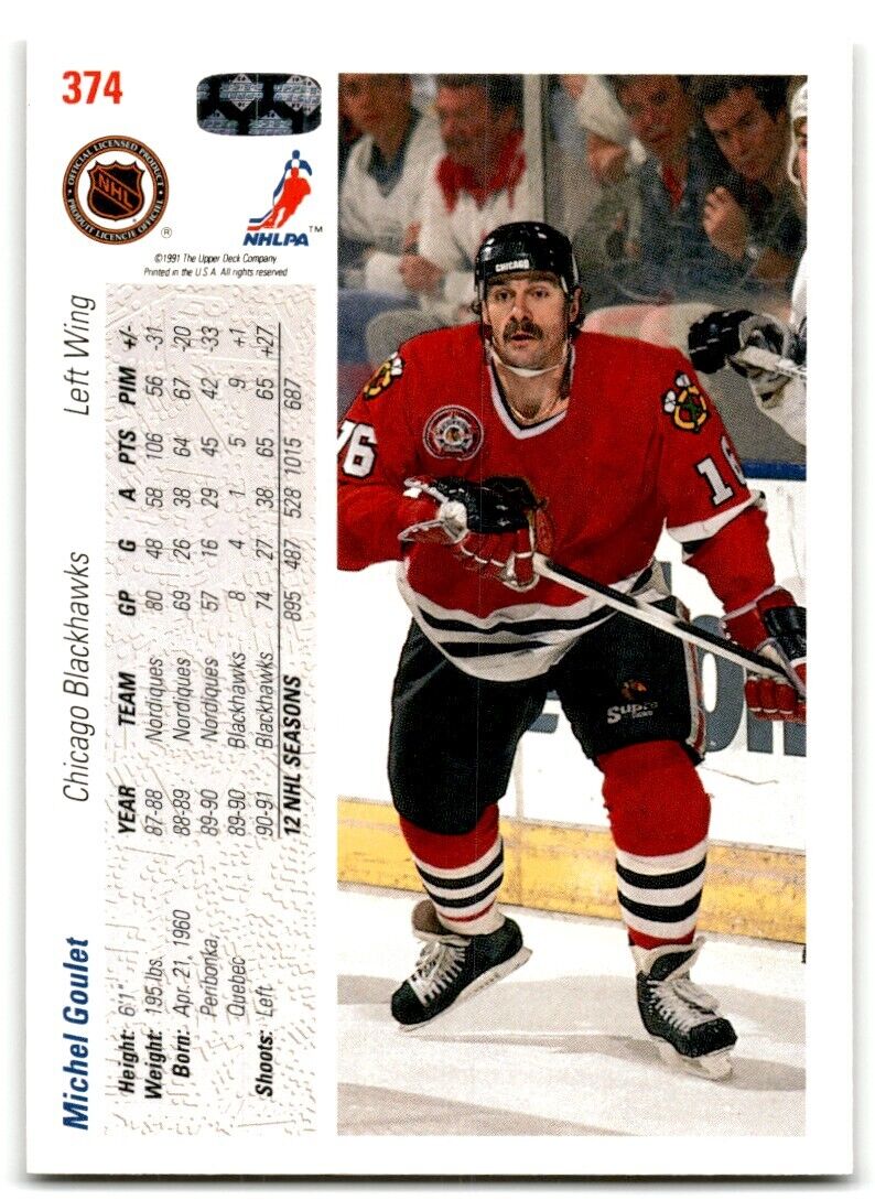 1991-92 Upper Deck Michel Goulet Chicago Blackhawks #374