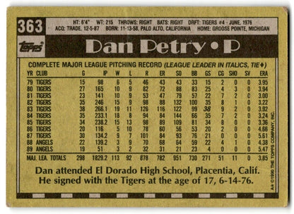 1990 Topps Dan Petry California Angels #363