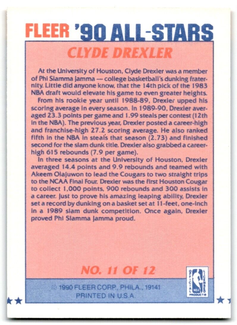 1990-91 Fleer All-Stars Clyde Drexler Portland Trail Blazers #11