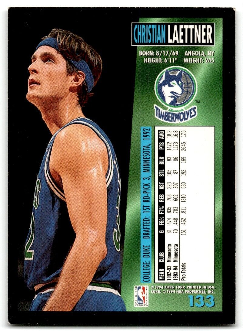 1994-95 Fleer Christian Laettner Minnesota Timberwolves #133