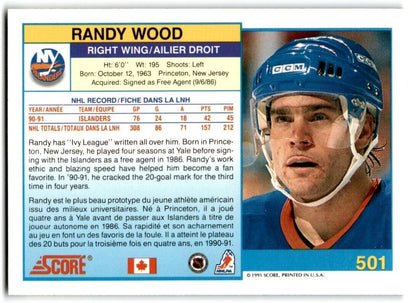 1991-92 Score Canadian Bilingual Randy Wood New York Islanders #501