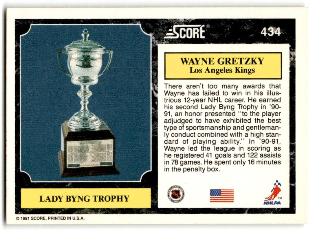 1991-92 Score American Wayne Gretzky (Lady Byng Trophy) Los Angeles Kings #434