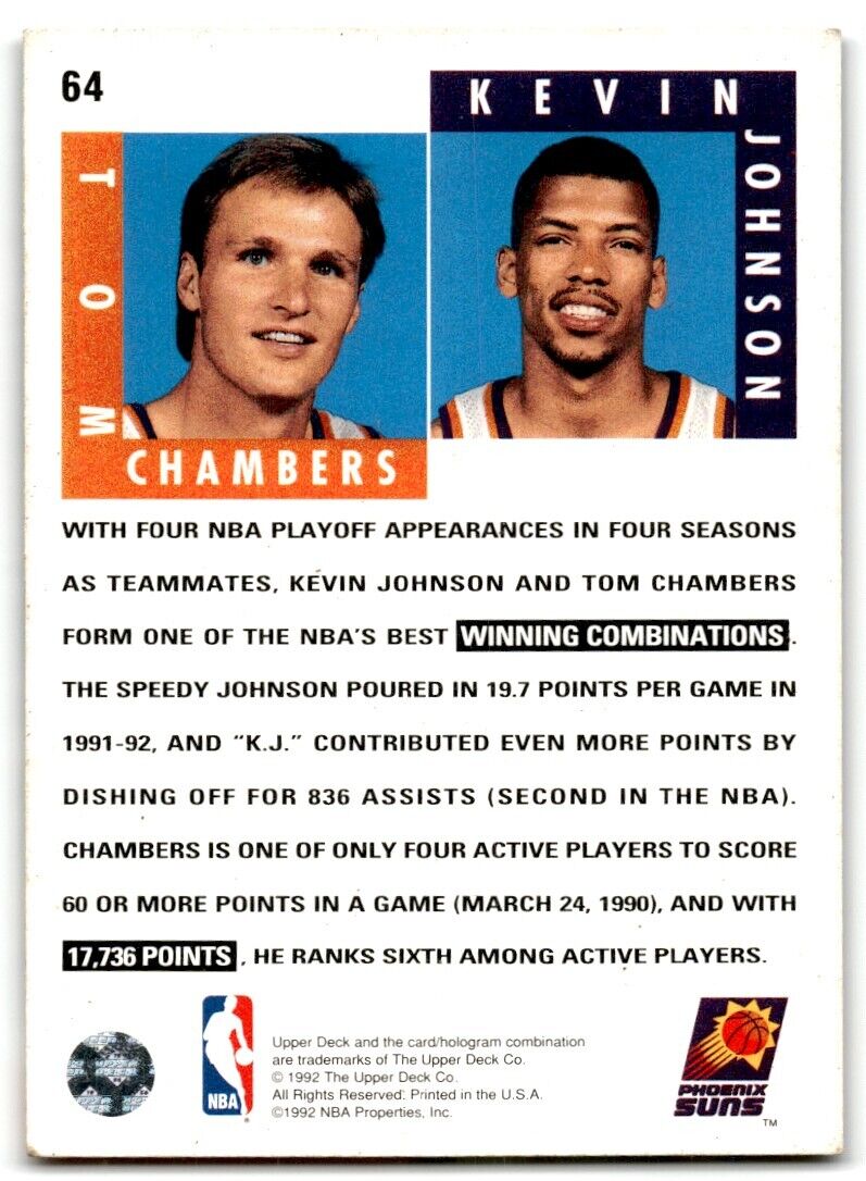 1992-93 Upper Deck Tom Chambers/Kevin Johnson Phoenix Suns #64