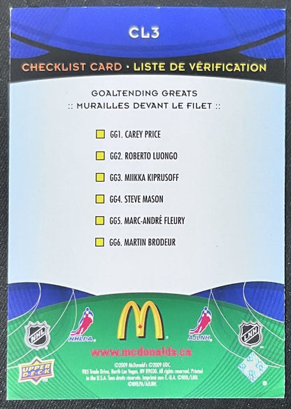 2009-10 Upper Deck McDonald's Checklists Checklist Roberto Luongo Vancouver