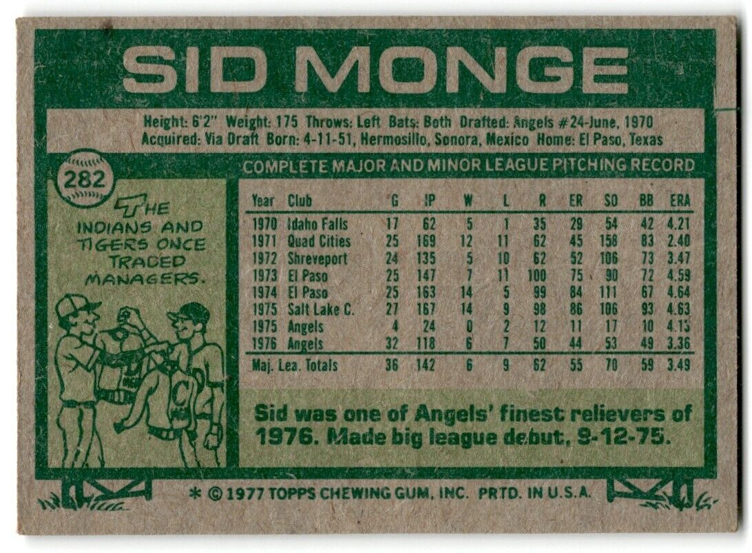 1977 Topps Sid Monge California Angels #282