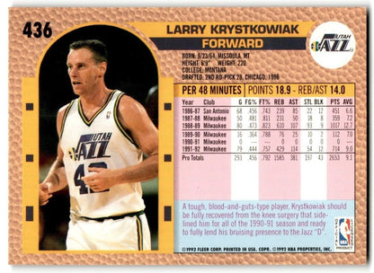 1992-93 Fleer Larry Krystkowiak Utah Jazz #436