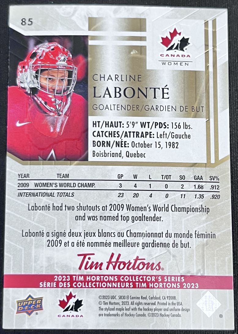 2023-24 Upper Deck Tim Hortons Legends Tim Horton Charline Labonté Team Canada