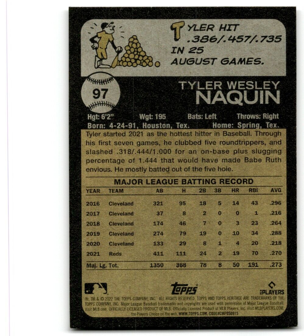 2022 Topps Heritage Tyler Naquin Cincinnati Reds #97