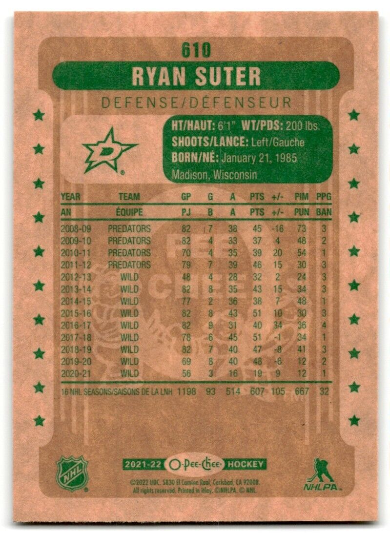 2021-22 Upper Deck 2021-22 O-Pee-Chee Update Ryan Suter Dallas Stars #610