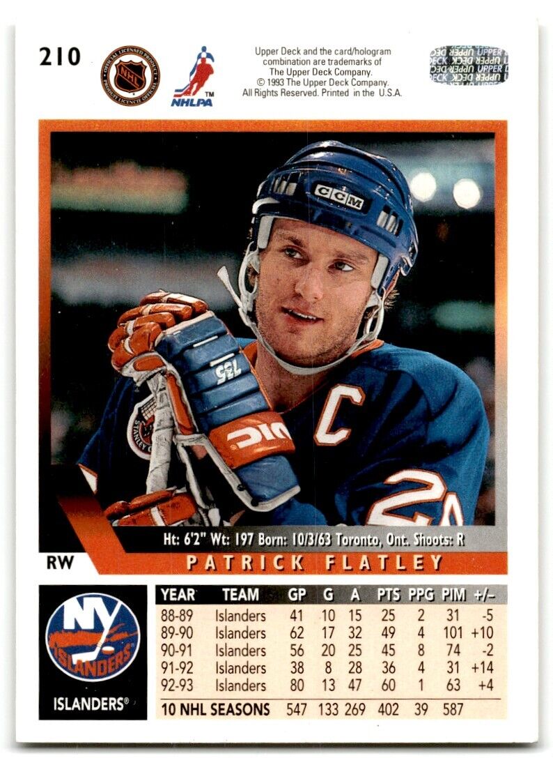 1993-94 Upper Deck Patrick Flatley New York Islanders #210