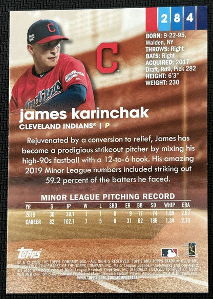 2020 Topps Stadium Club James Karinchak Rookie Cleveland Indians #284